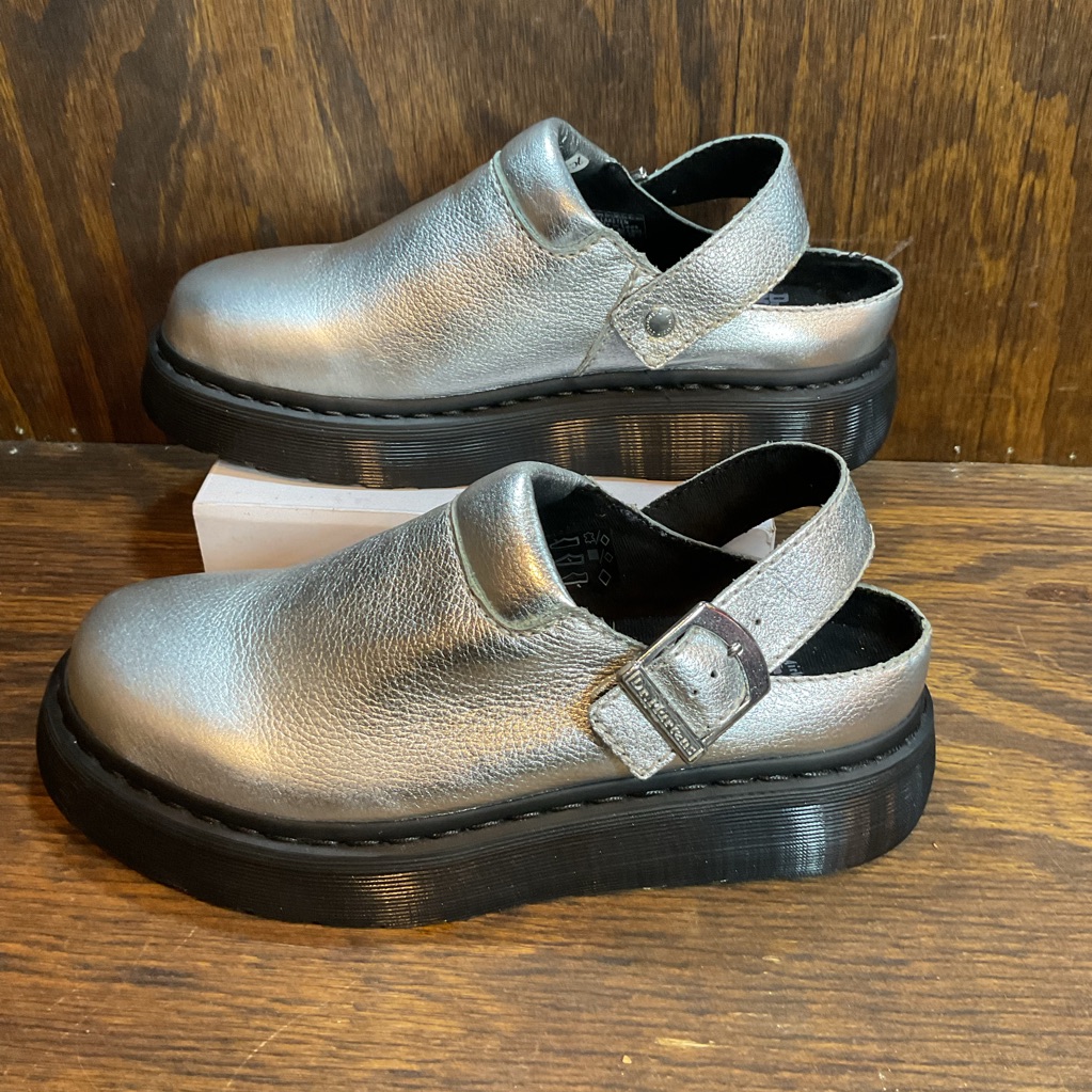 Dr. Martens Silver Laketen Mules Slingback Platform Shoes Men’s Size 10 Wmns 11